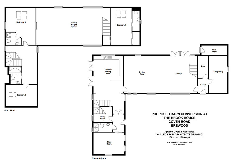Floorplan of House and unconverted barn in Brewood, near Stafford