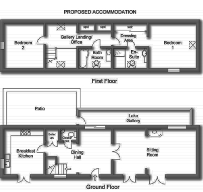 Floorplan of Barn for conversion with land and lake