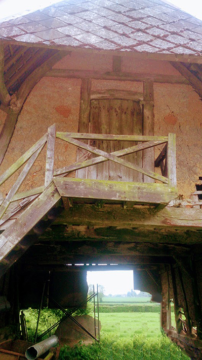 Dismantled and labelled oak barn frame for sale in the North East of France