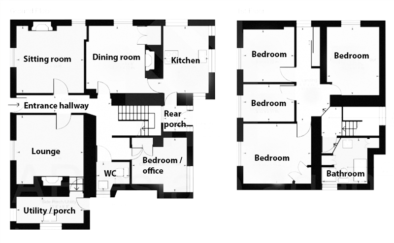 Floorplan of Georgian property for sale South Tehidy, Cornwall 