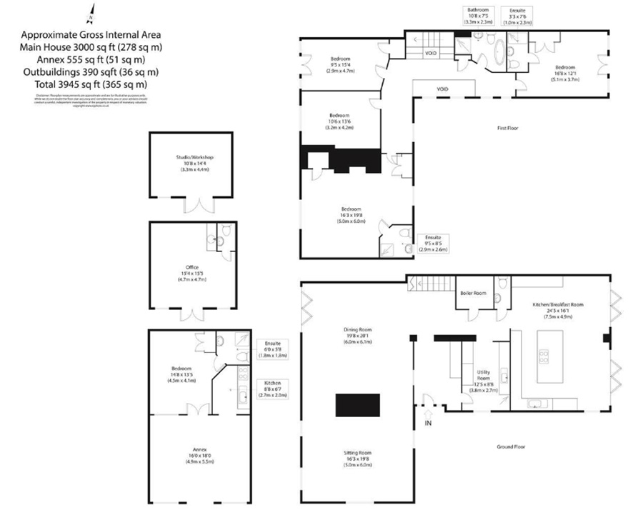 Floorplan of Converted barn for sale near Stowmarket, Suffolk